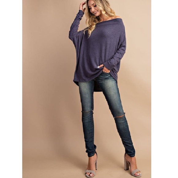 NWT Dolman Sleeve Off The Shoulder Plum Tunic - Picture 3 of 7